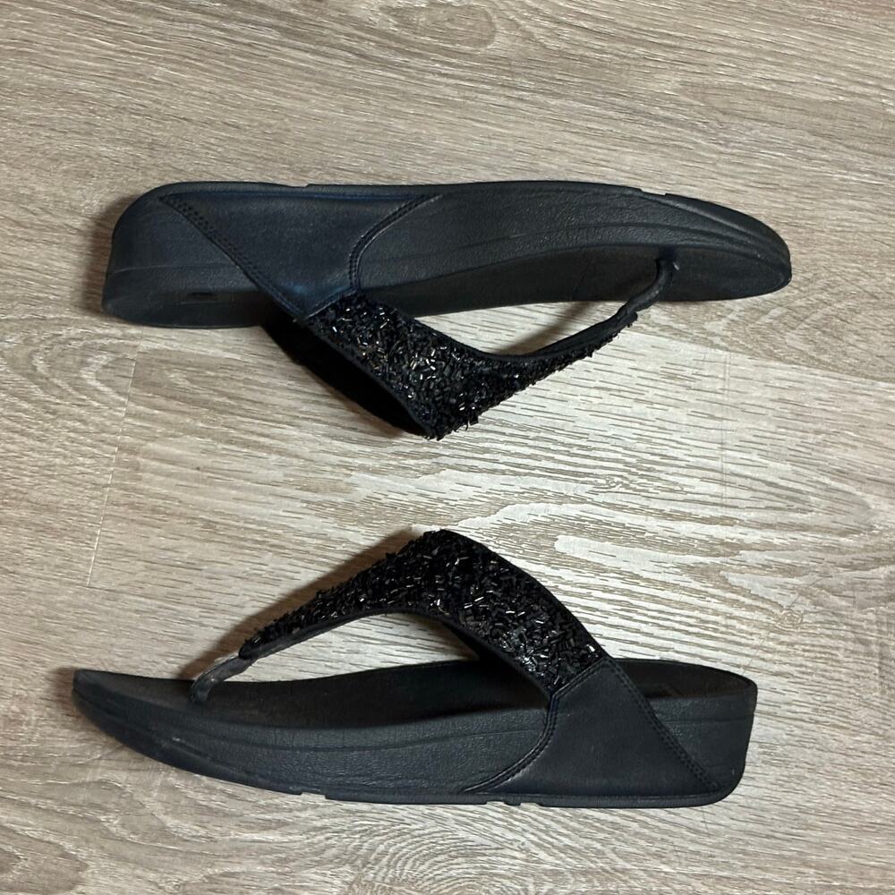 FitFlop Lulu CJ2-090 Black Shimmer Beaded Thong Sandals Size 9 EU 41 - Picture 4 of 11
